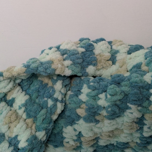 Handmade Just Made Light Blue Teal Blue and Tan Super Soft Extra Wide Scarf - Picture 4 of 6